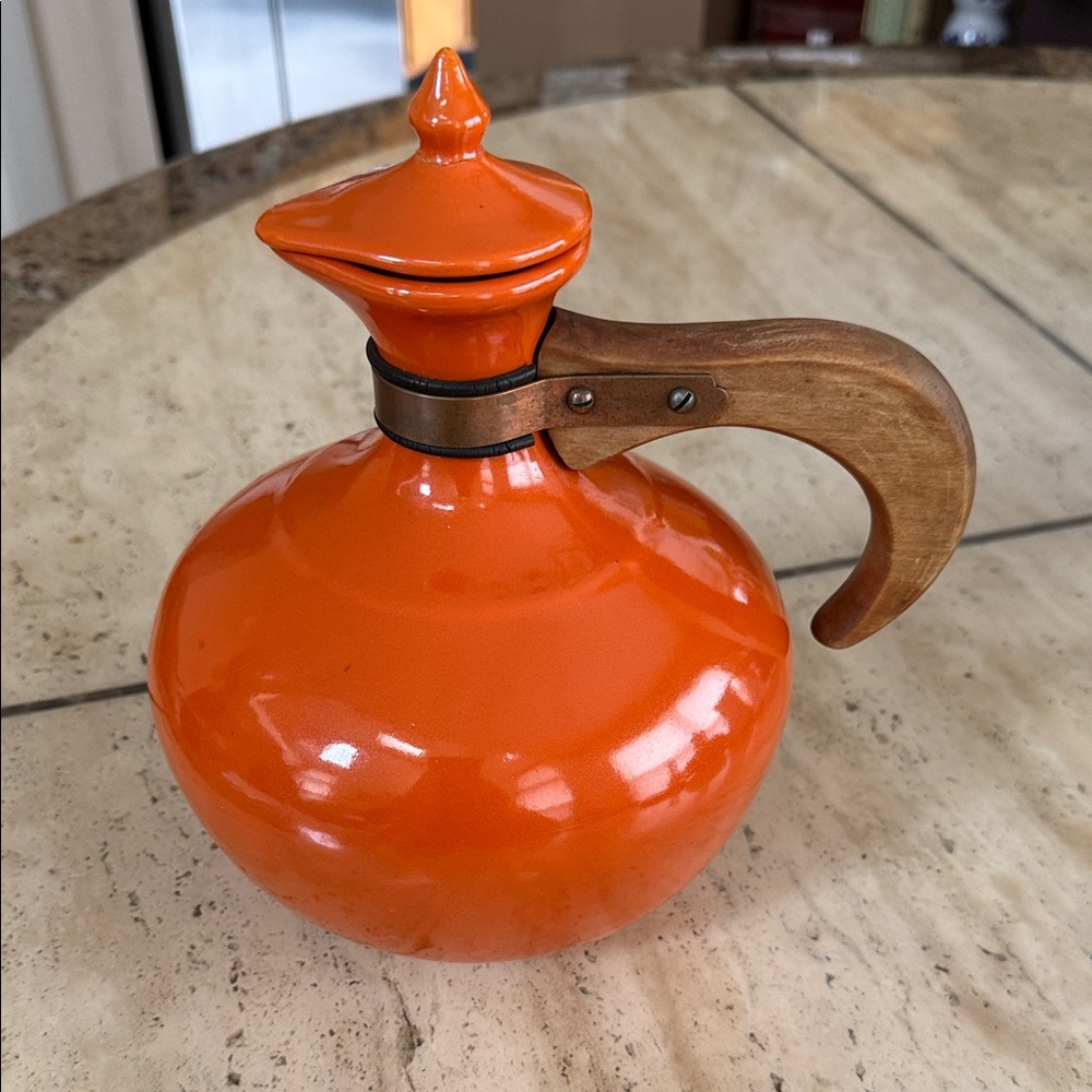 Bauer Orange Ceramic Pitcher with Wooden Handle